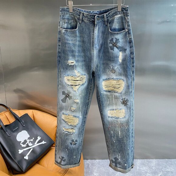 Chrome Hearts ripped loose jeans